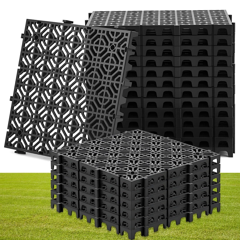 Wesnoy 20 Pcs Heavy Duty Ground Protection Mats Drive on Lawn Grid, 15.74'' x 15.74'' Heavyweight Drain Interlocking Non-Slip Floor Mat, 6613 lb Load for Gravel Grid Permeable Pavers (Black)