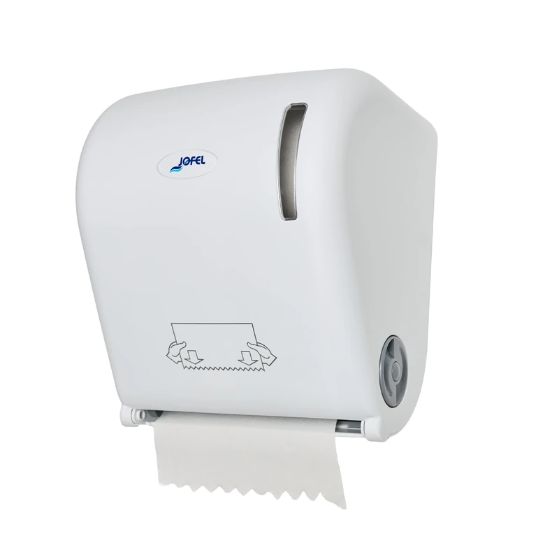 Jofel - Continuous Coil Paper Dispenser, Diameter Between 170-210 mm, Pre-Cut Services 20 cm, Without Lever, Maximum Hygiene and Savings, Made of Recycled ABS Matte White, AGR54000-MT