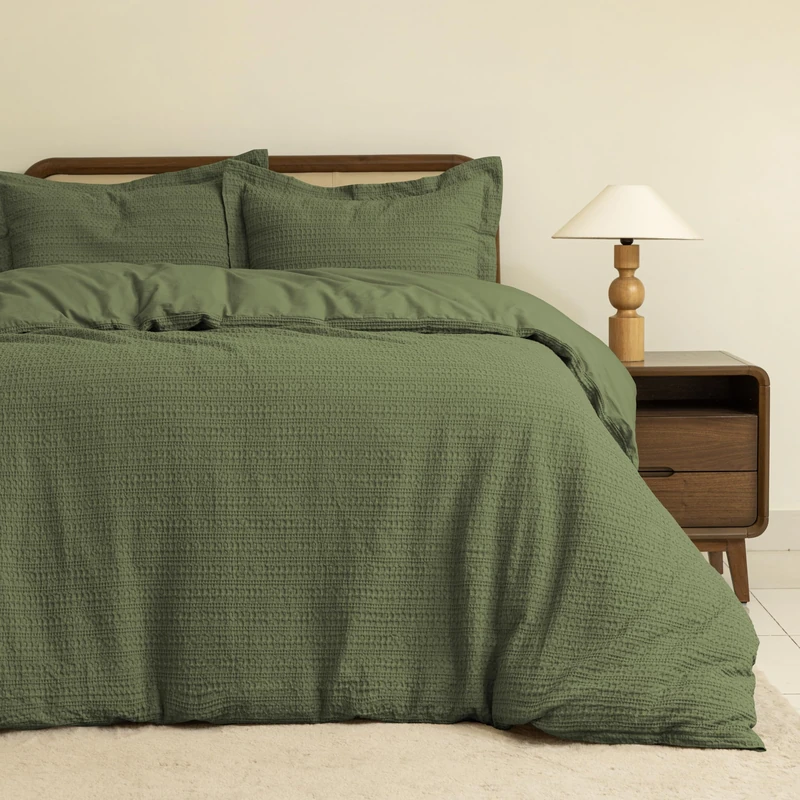 Dreamology Waffle Duvet Cover, Duvet Cover Queen Size, 100% Cotton, Luxury Bedding Duvet Cover Set with 2 Pillow Shams, Textured Chunky Waffle Duvet Covers - 3 Pieces (Forest Green, Queen)