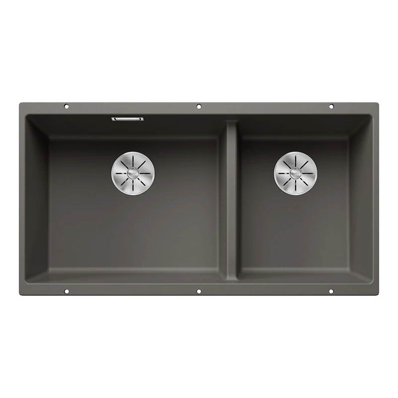 Blanco SUBLINE 480/320-U Granite Sink Made of Silgranit Volcano Grey Installation Type: Undermount for 90 cm-Wide Base Cabinets One Cut-Out and Mounted Only Once 85.5 x 46 x 21.2 cm