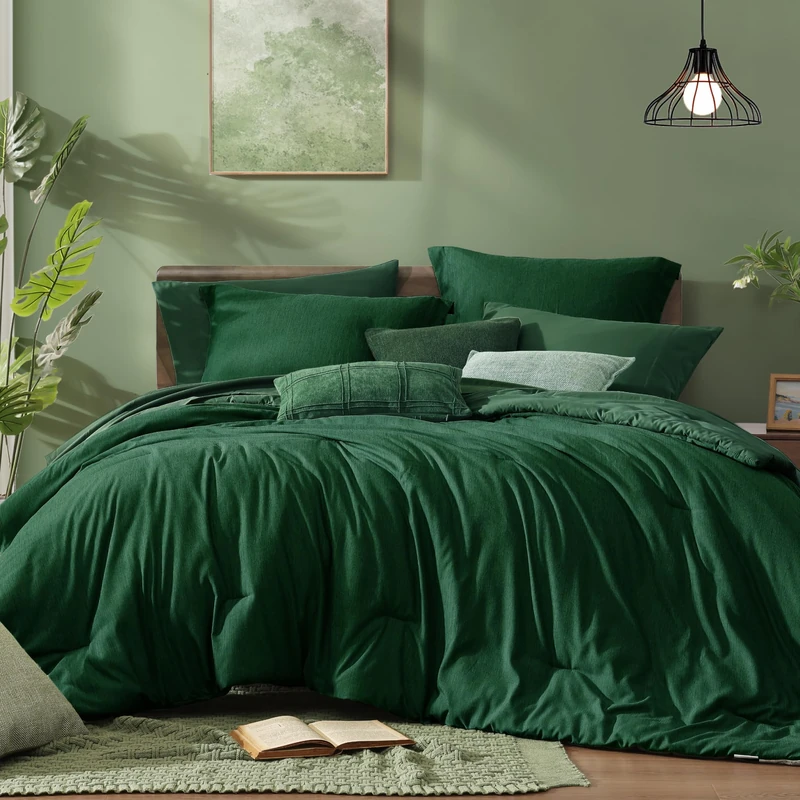 Monbix Queen Comforter Set - 7 Pieces Cationic Dyeing Emerald Green Bed in a Bag Queen Bedding Sets with Comforter, Sheets, Pillowcases & Shams, Reversible Bedding Comforters Sets