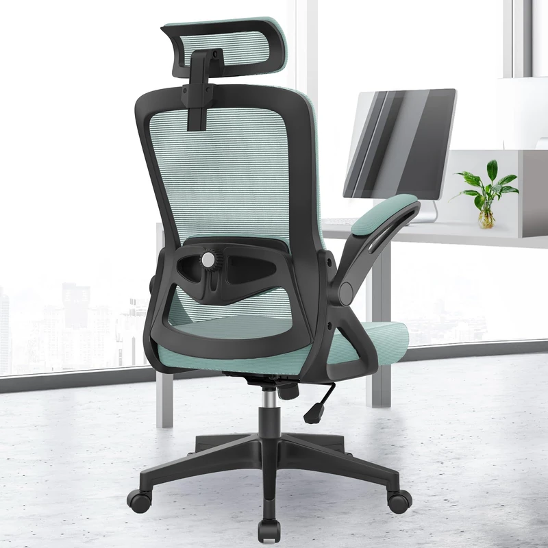 YONISEE Office Chair Ergonomic Office Chair with Lumbar Support, Adjustable Armrests and Headrests, Mesh Chair High Back Comfortable for Home Office (Mint Green)
