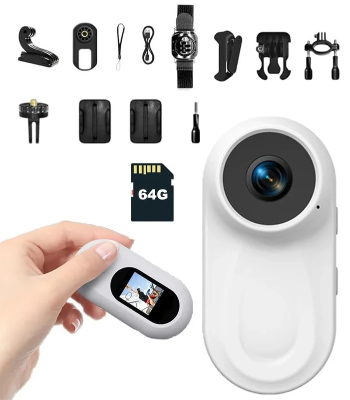 Magnetic Mini Body Camera 64G TF Card 120° Wide-angle 1080P Action Camera with 360° Back Clip Thumb Size Body Cameras with Audio and Video, Hands-Free POV Recording Helmet Cam for Cycling, Motorcycl