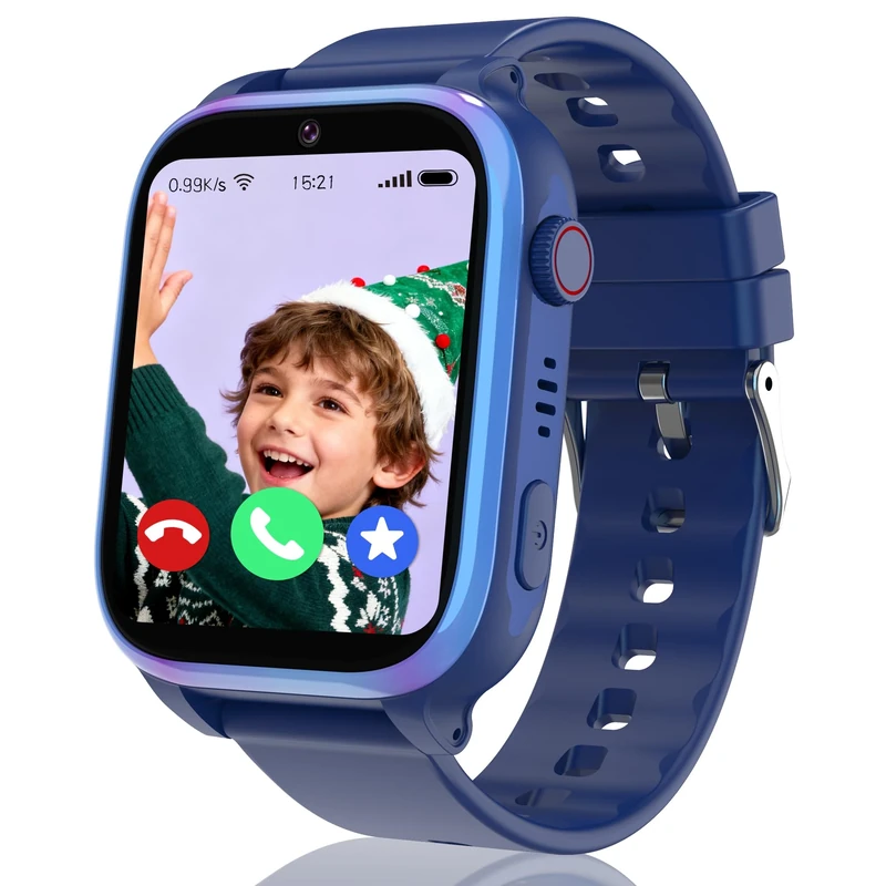 Tzzulsx 4G Kids Smart Watch GPS, Smart Watch for Boys Girls with1.85 inch HD Video & Phone Call, IP68 Kids GPS Watch with Real-time Locating, SOS School Mode, Great Gifts for Teens (Blue)