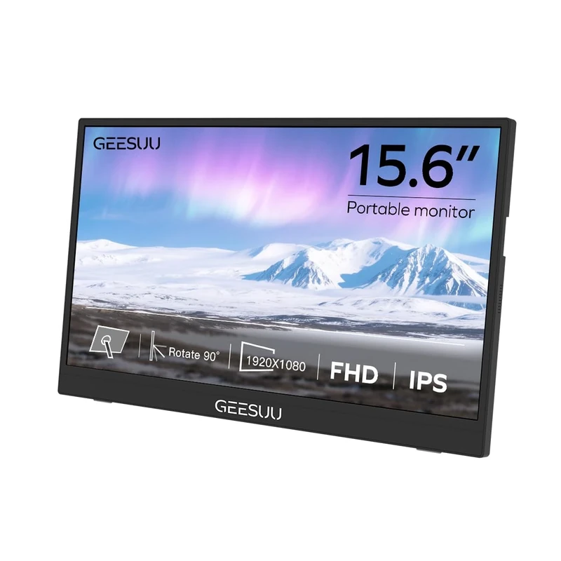 GEESUU 15.6 Inch Portable Monitor, 1080p 60Hz FHD IPS 90° Rotating Stand, Screens Extender for Laptop/PC/Mac/Xbox, External Gaming Display with HDMI/Usb-C/Type-C Port