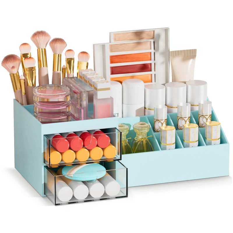 Subsky Makeup Organiser with Drawers, Cosmetic Storage, Skin Care Organiser, Multifunctional Organiser for Office, Cosmetic Storage Box with Drawers for Dressing Table, Bathroom, Blue