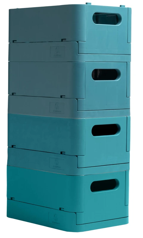 Exacompta - Ref 27234D - Box of 4 folding boxes, multi-use SMARTCASE lockers - Delivered flat, dimensions unfolded: Prof.37.5 x w.27.5 x h.16.3 cm - Pacific blue