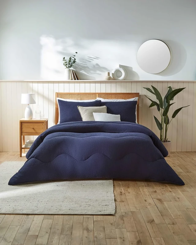 Night Lark Coverless Duvet Cotton Waffle Collection – Coverless Duvet Single 10.5 Tog with Advanced Smartfil® Fiber, Machine Washable, Hypoallergenic – Navy, Single Bed Size