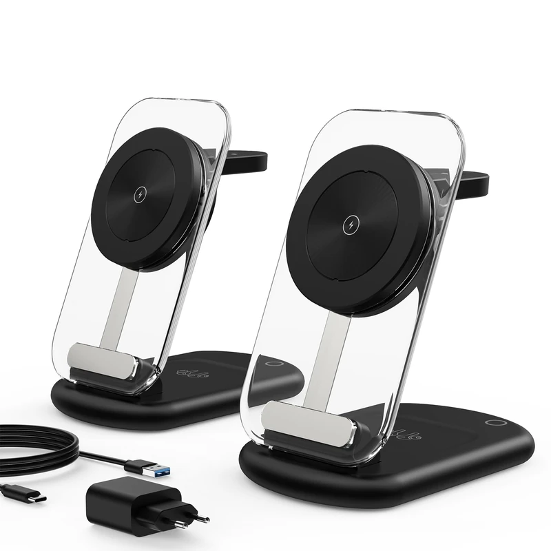 Mag-Safe Wireless Charger 3 in 1 15W for iWatch iPhone 17/16/15/14/13/12, 3/2/Pro, Black, 2-Pack