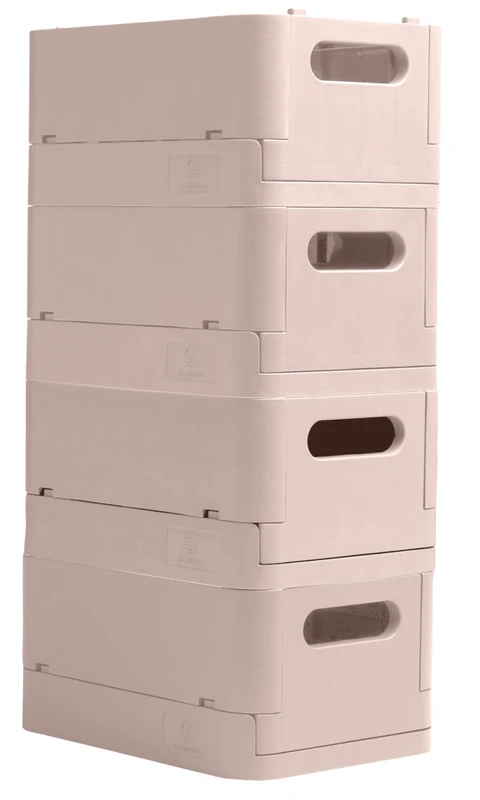Exacompta - Ref 27231D - Box of 4 folding boxes, multi-use SMARTCASE lockers - Delivered flat, dimensions unfolded: Prof.37.5 x w.27.5 x h.16.3 cm - Nude