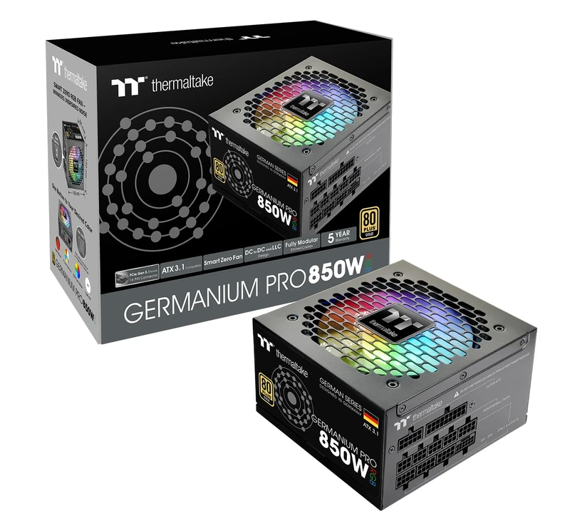 Germanium Pro 850W Netzteil | RGB | ATX 3.1 | Gen 5.1 12V-2x6 Anschluss | Ultraleise Smart-Zero-Function | 80Plus Gold | Modular