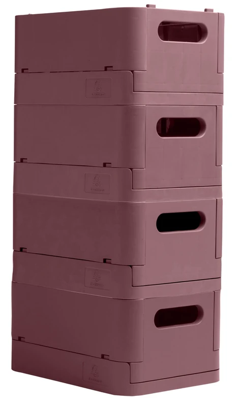 Exacompta - Ref 27238D - Box of 4 folding boxes, multi-use SMARTCASE lockers - Delivered flat, dimensions unfolded: Prof.37.5 x w.27.5 x h.16.3 cm - Old pink
