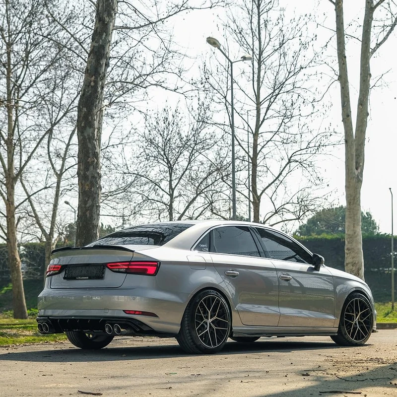Oneway Rear Diffuser compatible with Audi A3 (8V) Sedan Facelift 2016-2020 (double exhaust L) - Gloss black
