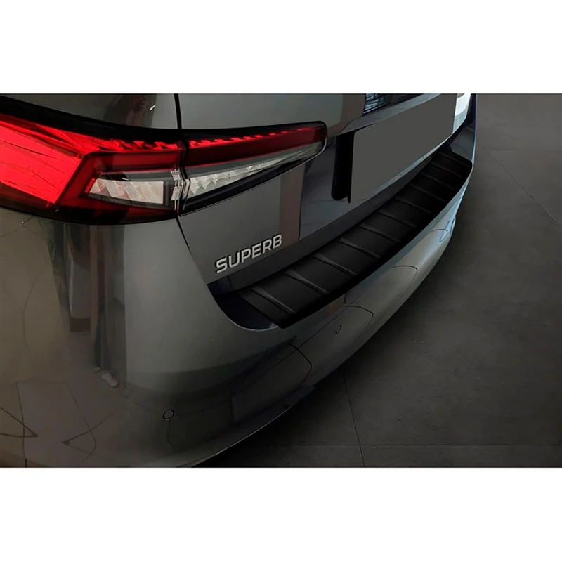 Avisa Matt Black Stainless Steel Rear bumper protector compatible with Skoda Superb IV Liftback 2024- 'Ribs'