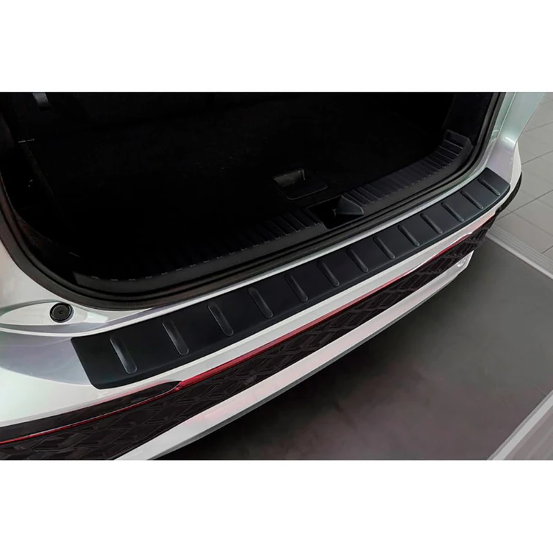 Avisa Matt Black Stainless Steel Rear bumper protector compatible with Volkswagen Tayron 2024- 'Ribs'