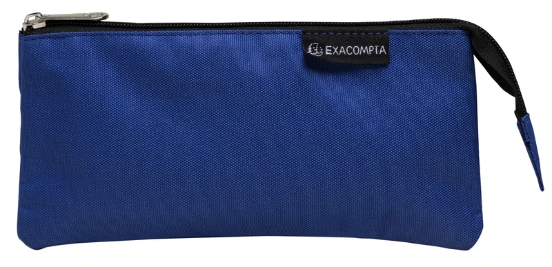 Exacompta - Ref 52850E - Box of 20 OPAK Pencil Cases - 8 Round - 7 Square - 5 Multi-Pockets - Textured Polyester - Lined with Polyester - Colours Blue, Black, Pink, red and Green - Image 1