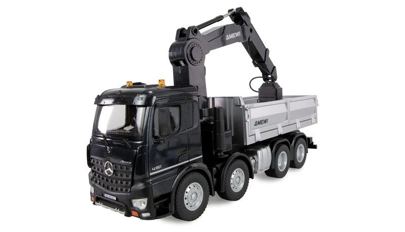 Amewi Mercedes-Benz Arocs Crane Truck with Tipper 8x4/4 4WD 1:18 RTR Remote Controlled RC Black