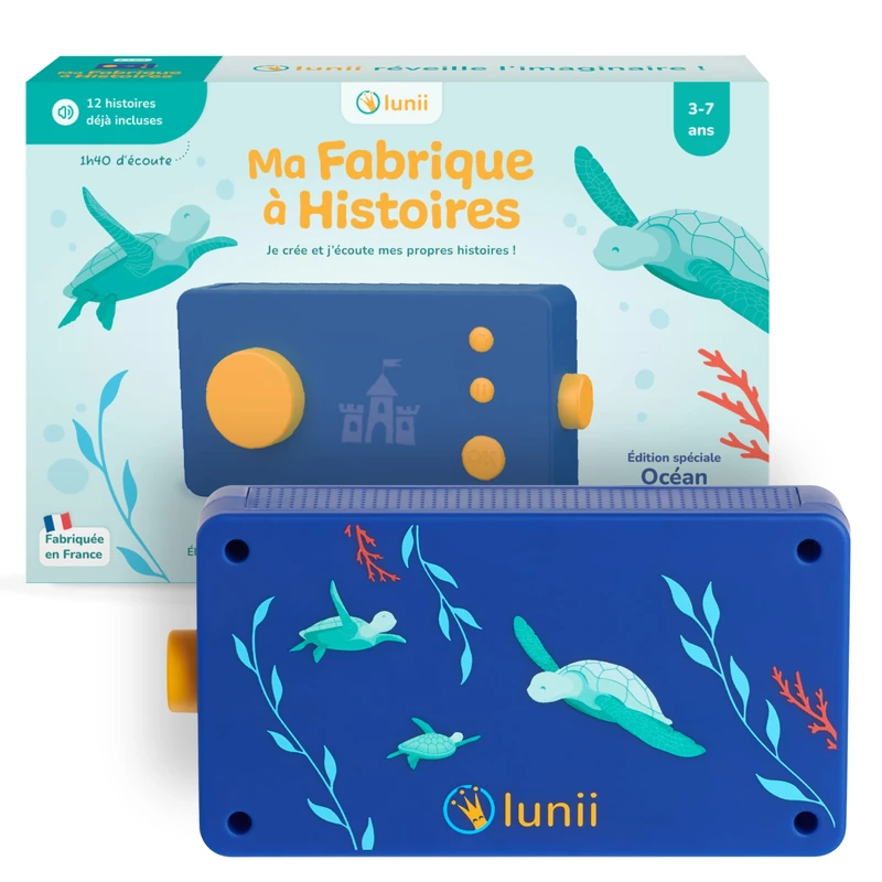 Lunii - Ma Fabrique à Histoires Limited Edition Ocean + 1h41 of stories to compose included to download, Interactive Storybox for Children from 3 to 8 Years Old - Storyteller made in France