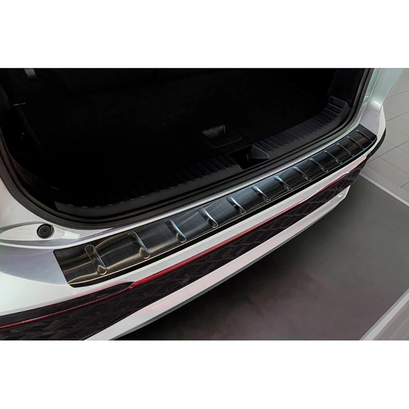 Avisa Black Stainless Steel Rear bumper protector compatible with Volkswagen Tayron 2024- 'Ribs'