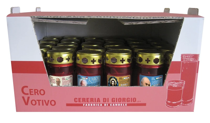 30 Votive Candles Model P30 with Rain Cover – Red – Assorted Labels – Diameter 6.3 cm Height 11 cm – Cereria Di Giorgio - Image 1
