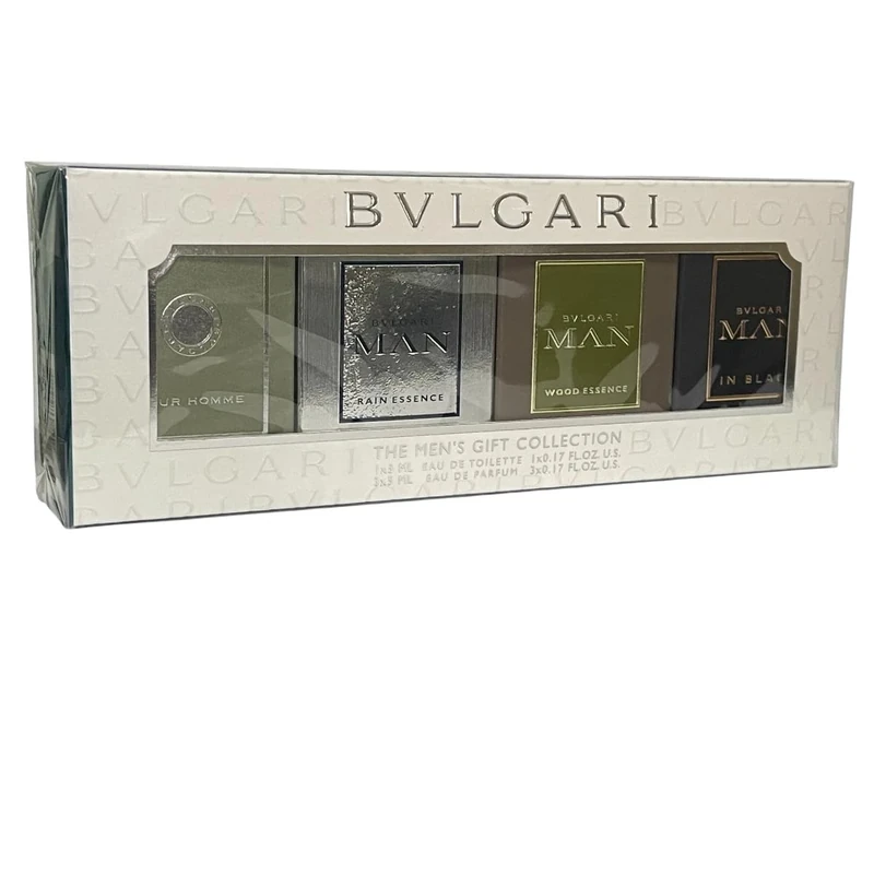 BULGARI COFFRET SET: POUR HOMME EDT 5ML + WOOD ESSENCE + IN BLACK + RAIN ESSENCE