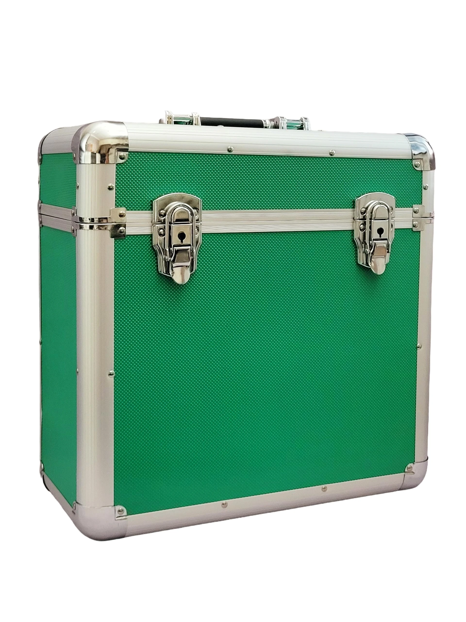 MAGNA RETAIL Vinyl LP Storage Box | 12" Record Case | Heavy Duty Lockable Aluminium Box | Vinyl Record Storage | Large Capacity Holds Upto 50 | DJ Metal Case (Green)