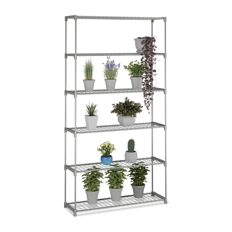 Relaxdays 6-Tier Plant Stand - Grey Metal Greenhouse Shelf