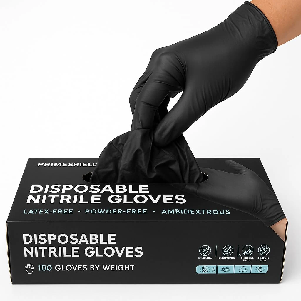 Black Nitrile Disposable Examination Gloves – Powder Free, Latex Free | Multipurpose for Industrial, Mechanical, Hair & Beauty, Food, Janitorial Use ((200, L)