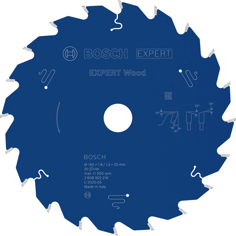 Bosch 1x Expert Wood Corded Circular Saw Blade for Handheld Circular Saw (for Softwood, Hardwood, Ø mm, Professional Accessory Hand-Held Corded Circular Saws)