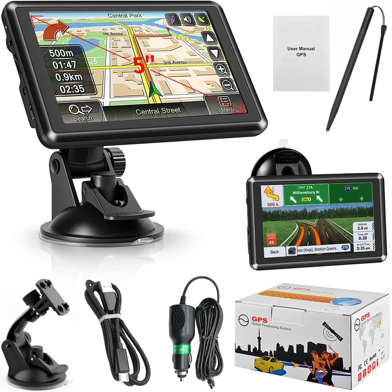 5 Inch GPS Navigator Sat Nav - 2025 Latest UK Map Sat Navs for Cars, Trucks and Buses,HD TFT Touch Screen HGV Satnav, Voice Turn Directions, Postcode Search, Lifetime Free Updates