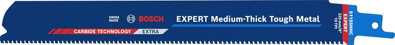 Bosch 3X Expert Medium-Thick Tough Metal S1155HHC Blade (for Steel, Stainless Steel Pipes, Length 225 mm, Professional Accessory Reciprocating Saw)