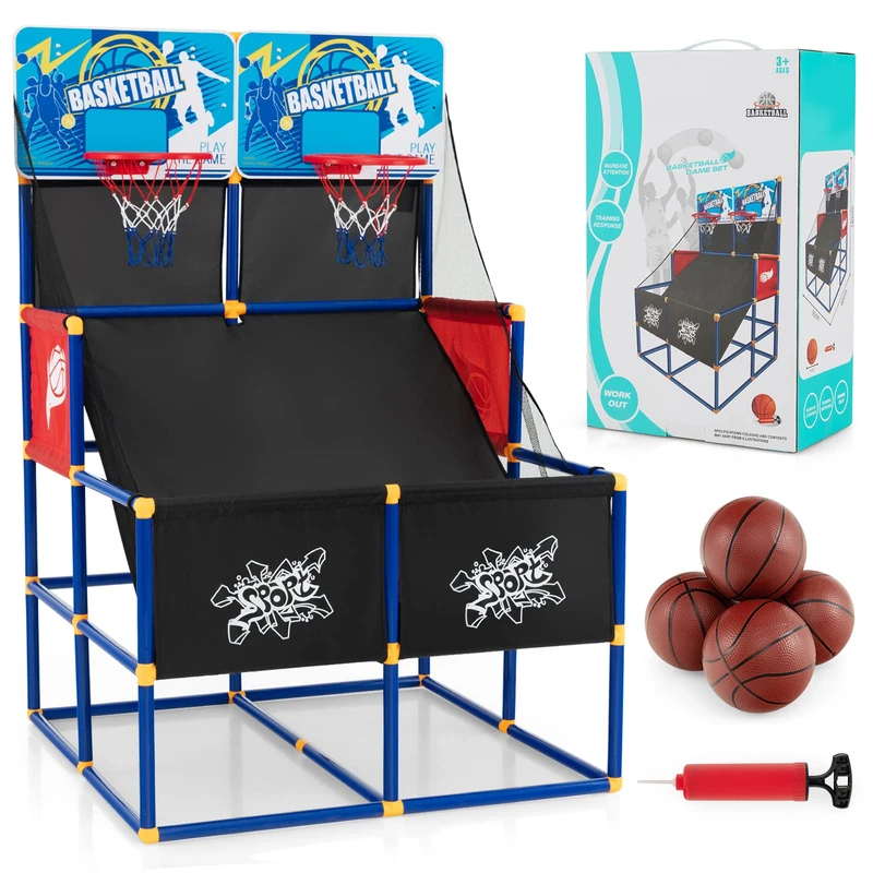 FANTASK Children's Basketball Machine, 2 Player Arcade Basketball Playset with 2 Baskets, 4 Balls and Pump, Indoor Outdoor Basketball Hoop for Children from 3 Years