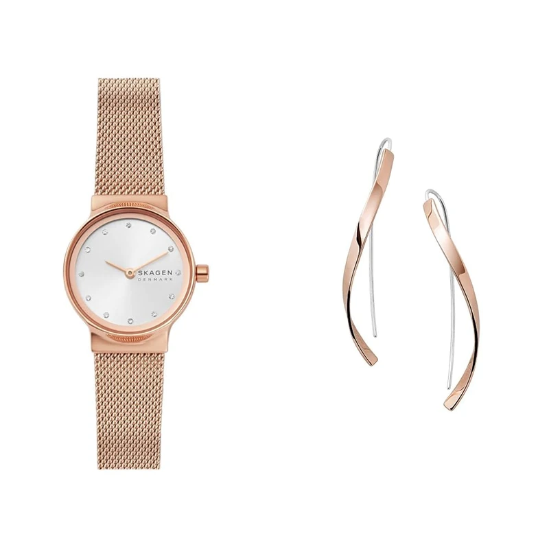 Skagen Women's Freja Lille Rose Gold-Tone Stainless Steel Watch and Kariana Earrings, Set