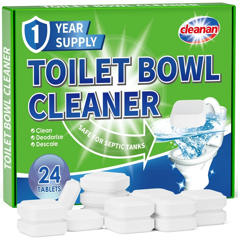 Toilet Bowl Cleaner Tablets, Leaves Bowl Sanitary, Freshens, Deodorizes, Descales & Repels Tough Stains, Helps Prevent Limescale Buildup, Safe for Septic Tanks, 24 Pack 1 Year Supply