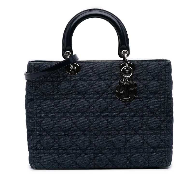 Dior Pre-Loved Large Denim Cannage Lady Handbag