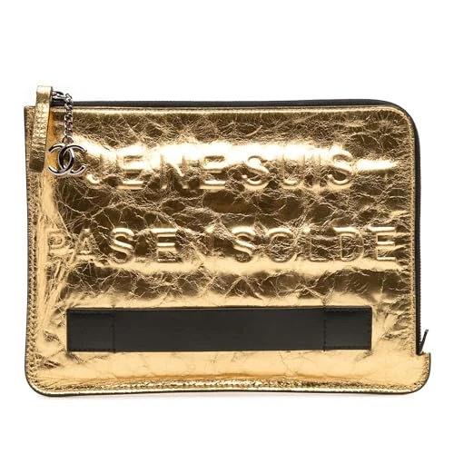 Chanel Pre-Loved Metallic Lambskin Je Ne Suis Pas En Solde Clutch Bag