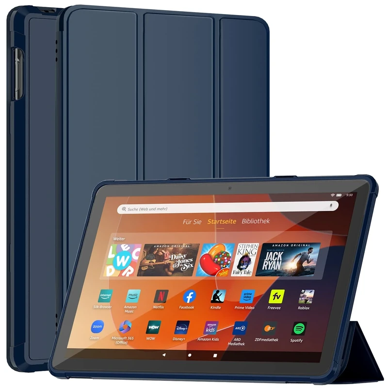 Sonlaryin Dual Angle Smart Trifold Stand with Soft TPU Case, Incompatible with TCL- Dark Blue