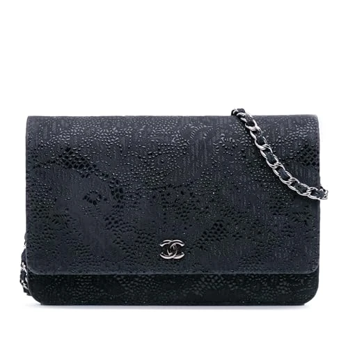 Chanel Pre-Loved Lace Overlay Goatskin Wallet On Chain Handbag