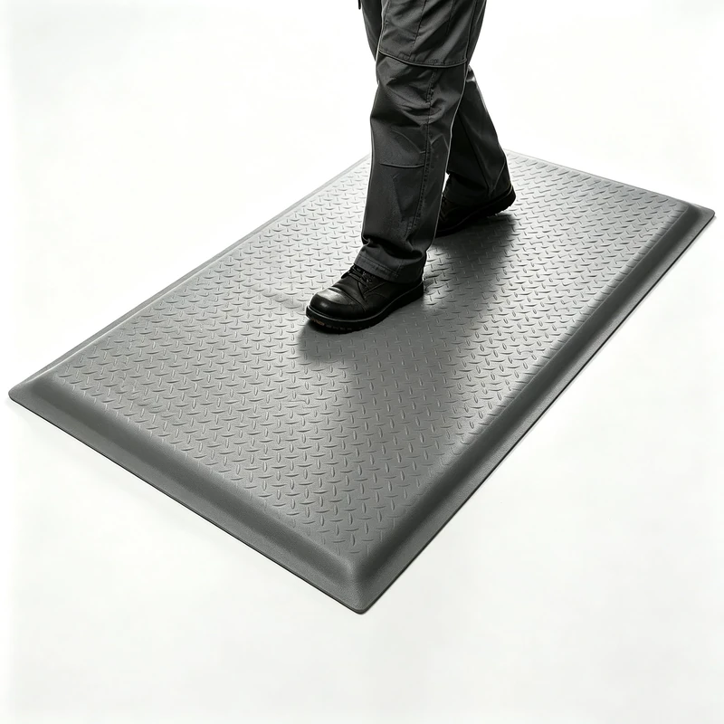 GOOFCXO 3 x 6 FT Anti Fatigue Mats Industrial 15/16 Inch Thick Soft Sponge Ergonomic Mat Durable Heavy Duty Diamond Plate for Standing Non Slip Industrial Grade Floor Mat for Leg & Back Pain (Gray)