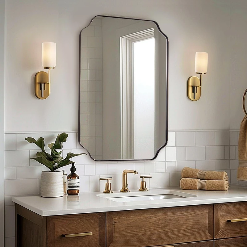 ANDY STAR Brushed Bronze Scalloped Mirror, 24"x32" Bathroom Vanity Mirror, Unique Rectangular Bathroom Mirror with Stainless Steel Metal Framed, Wall Mounted Decorative Mirror (Horizontal/Vertical)