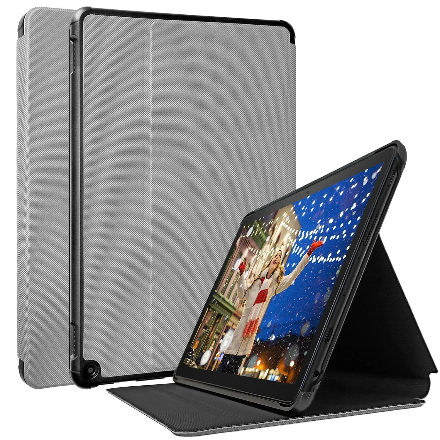 All New 10inch 2023 Tablet Case, TOKILO Soft PU Leather Case with Adjustable Stand Auto Wake/Sleep Case, Compatible with LG 10" Tablet, Gray