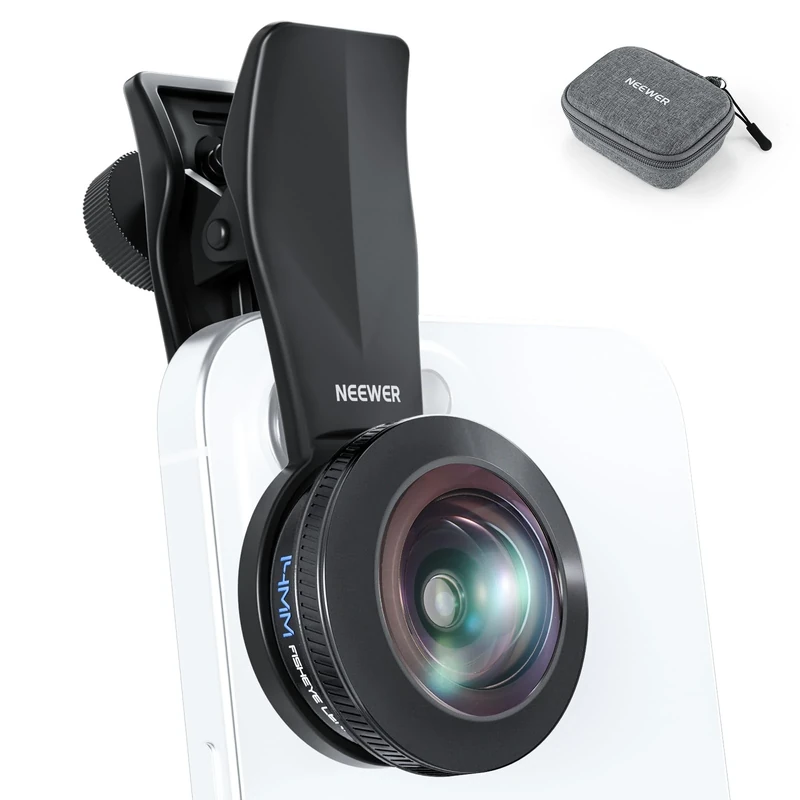 NEEWER 170° 14mm VR Fish Eye Lens with 17mm Threaded Lens Clip, Panoramic Fisheye for Live Streaming, Outdoor Landscape, Architecture, Compatible with iPhone 17 16 Pro Max Android S25 Ultra, LS-77