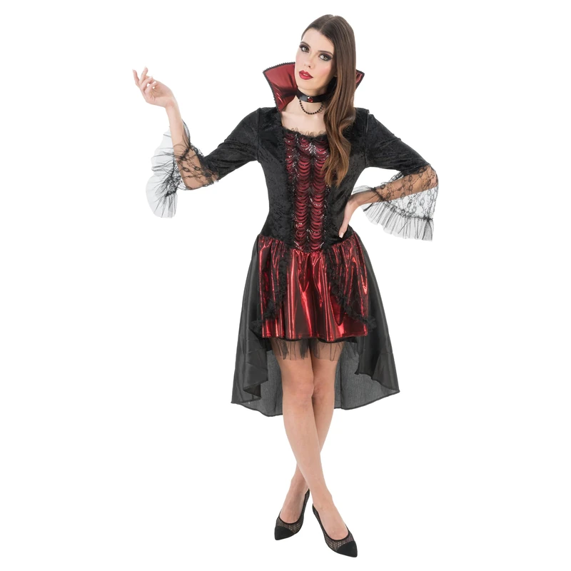 Chaks H4292L Vampire Dress - Black and Red Costume, Size L