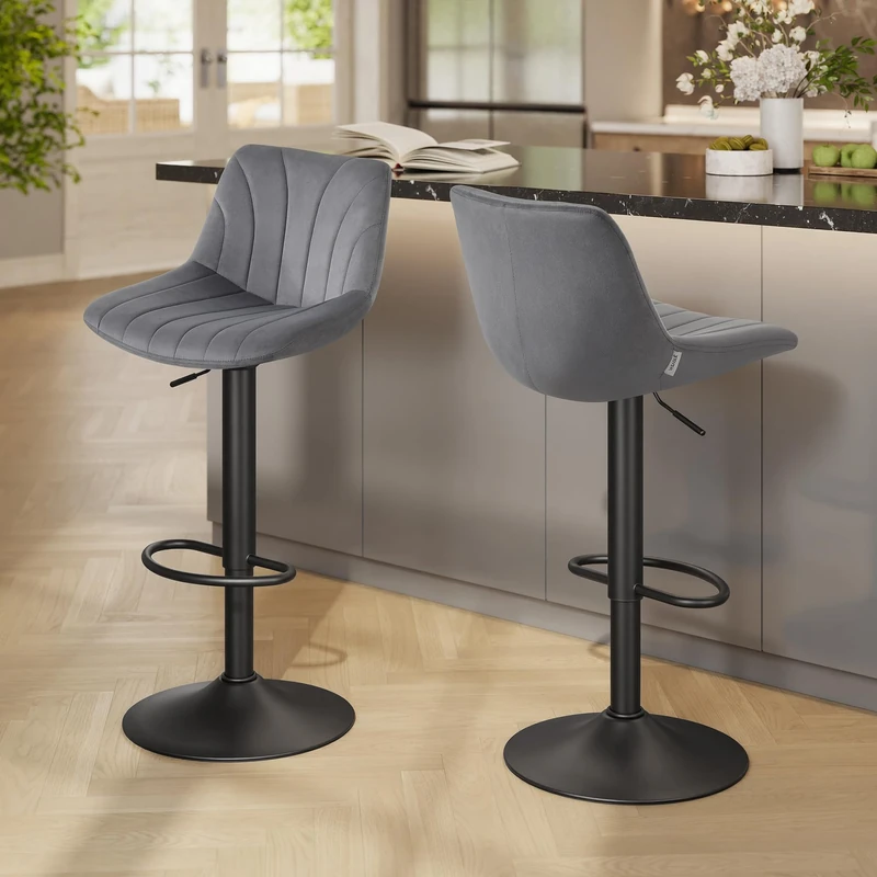 VASAGLE Bar Stools Set of 2, Adjustable with Backs, 360° Swivel
