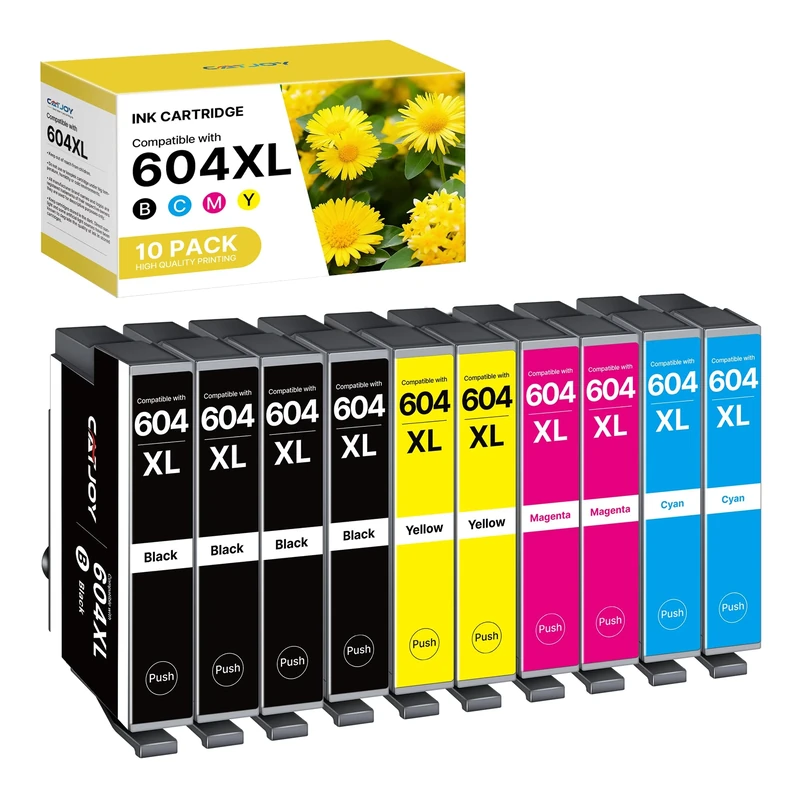 CATJOY 604XL Ink Cartridges for Epson 604 Ink Cartridges 604XL Multipack Ink Compatible with Epson XP 2200 Ink XP-3200 XP-4200 XP-2205 XP-4205 Workforce WF-2910 WF-2930(10 Pack)