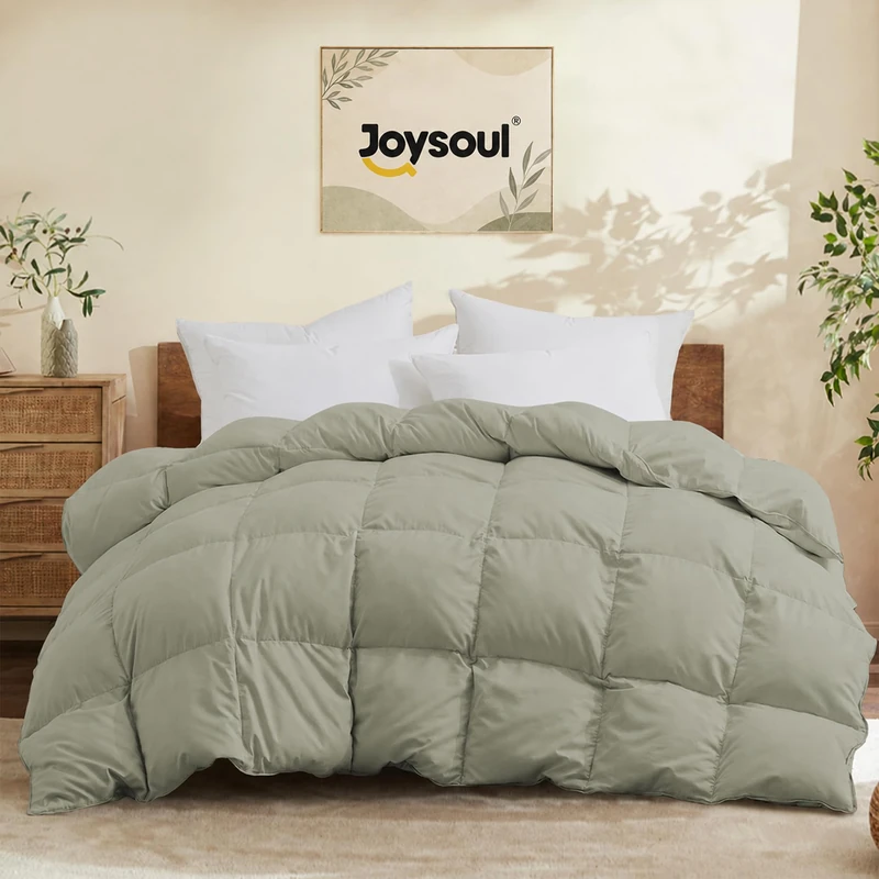 Joysoul King Size Down Comforter - All Season Ultra Soft Goose Down & Feather Fiber Fill, Luxury Hotel Sage Green Duvet Insert with Corner Tabs (104" X 88")