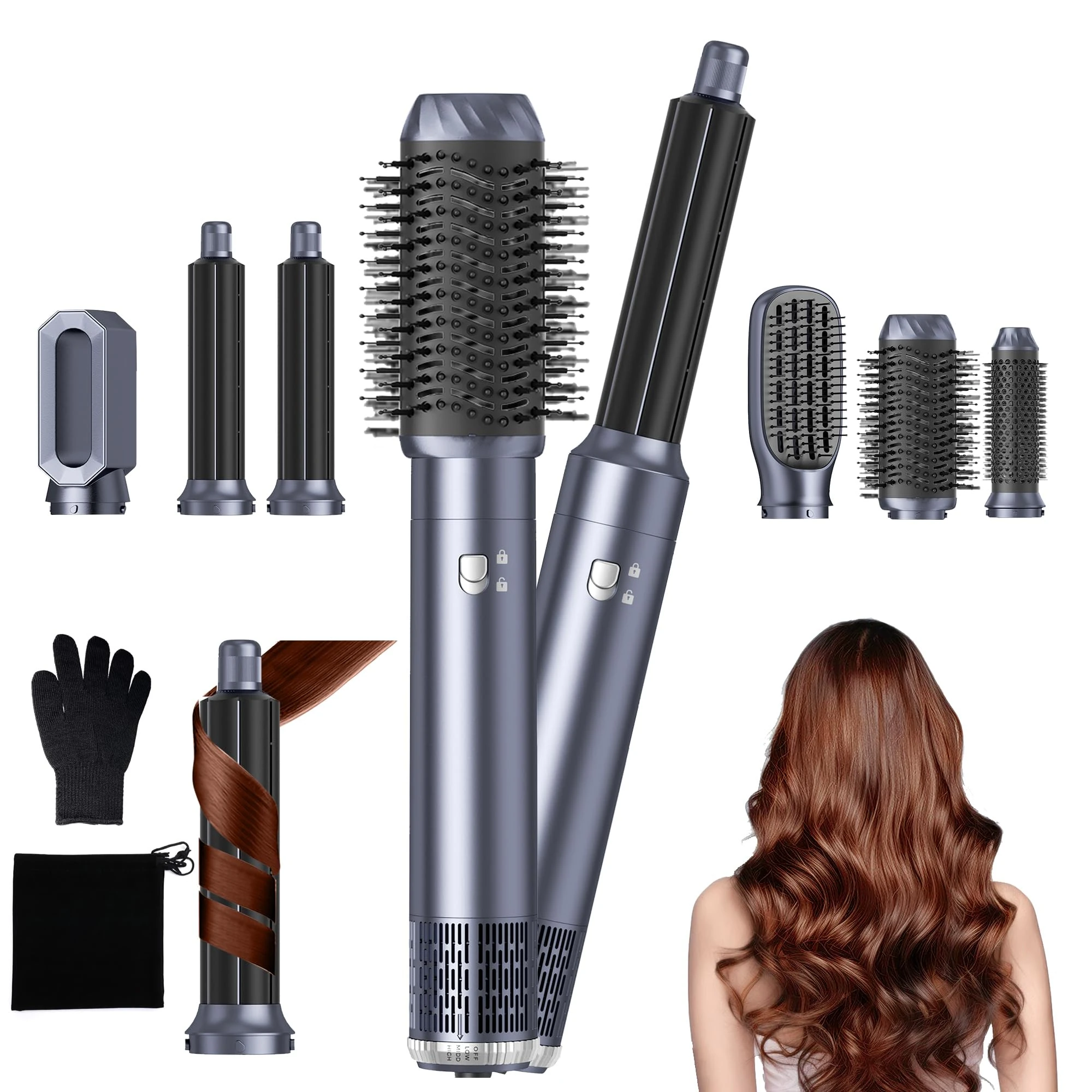 Airbrush 6 in 1 Multi Styler Mogawave Air Styler 6 in 1 Hair Stylers with Magic Styler, Blow Dry Hair Brush, Hair Wrap Curler, for Drying and Styling Straightening Volumizing Curling Sleeking