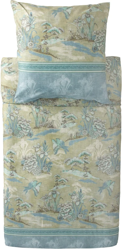 Bassetti Acquaforte 9333265 Bed Linen + 2 Pillowcases Made from 100% Cotton Satin in Green V1, Dimensions: 200 x 200 cm + 2 K 80 x 80 cm