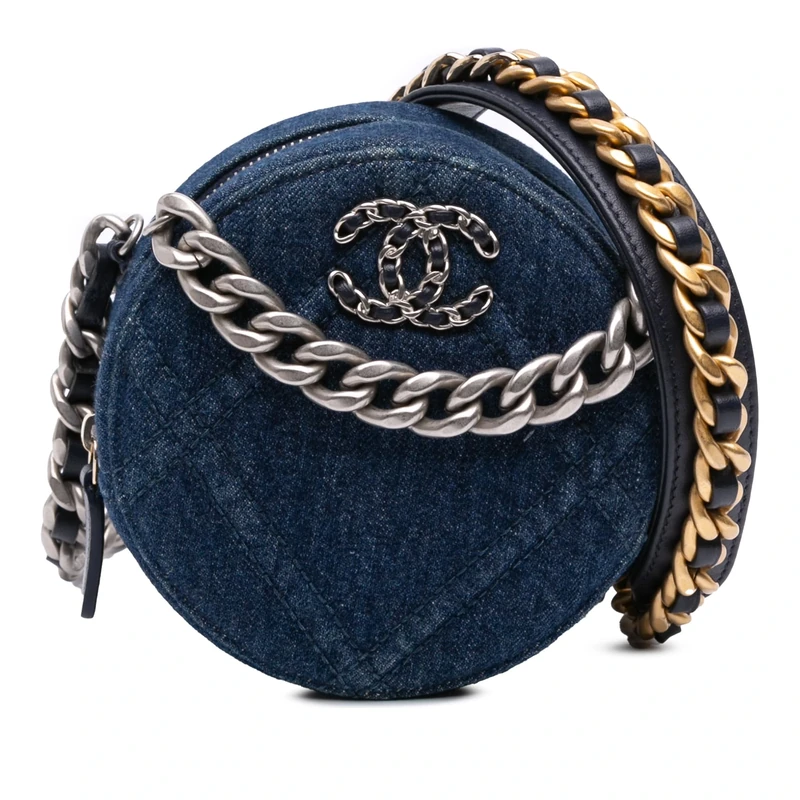 Chanel Pre-Loved Denim 19 Round Clutch With Chain Handbag
