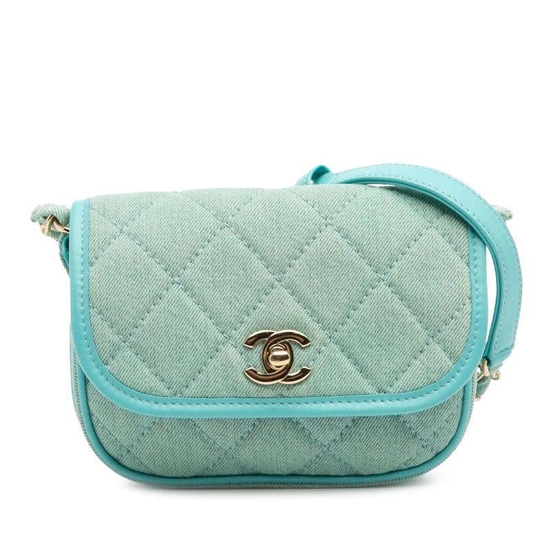 Chanel Pre-Loved Mini CC Quilted Denim Messenger Flap